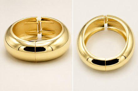 Women's Plus Size Gold-Tone Chunky Dome Hinge Bangle Bracelet | Wide Tapered Statement Cuff Bracelet | Fashion Costume Jewelry#HB4929PLUS-G (PG5)