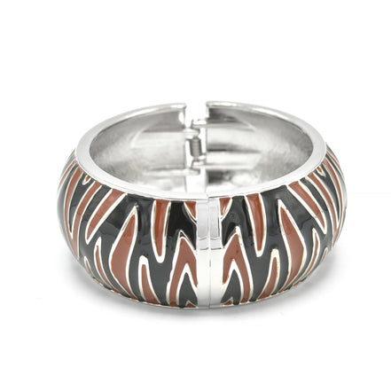 SILVER BLACK AND BROWN ENAMEL ZEBRA CUFF BRACELET #HB4975_BRW-BLK (LE19)