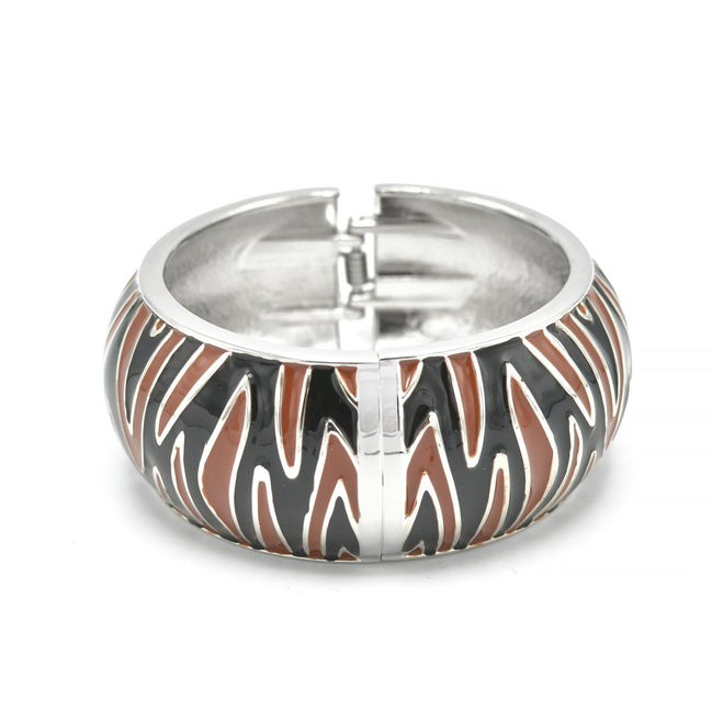 SILVER BLACK AND BROWN ENAMEL ZEBRA CUFF BRACELET #HB4975_BRW-BLK (LE19)