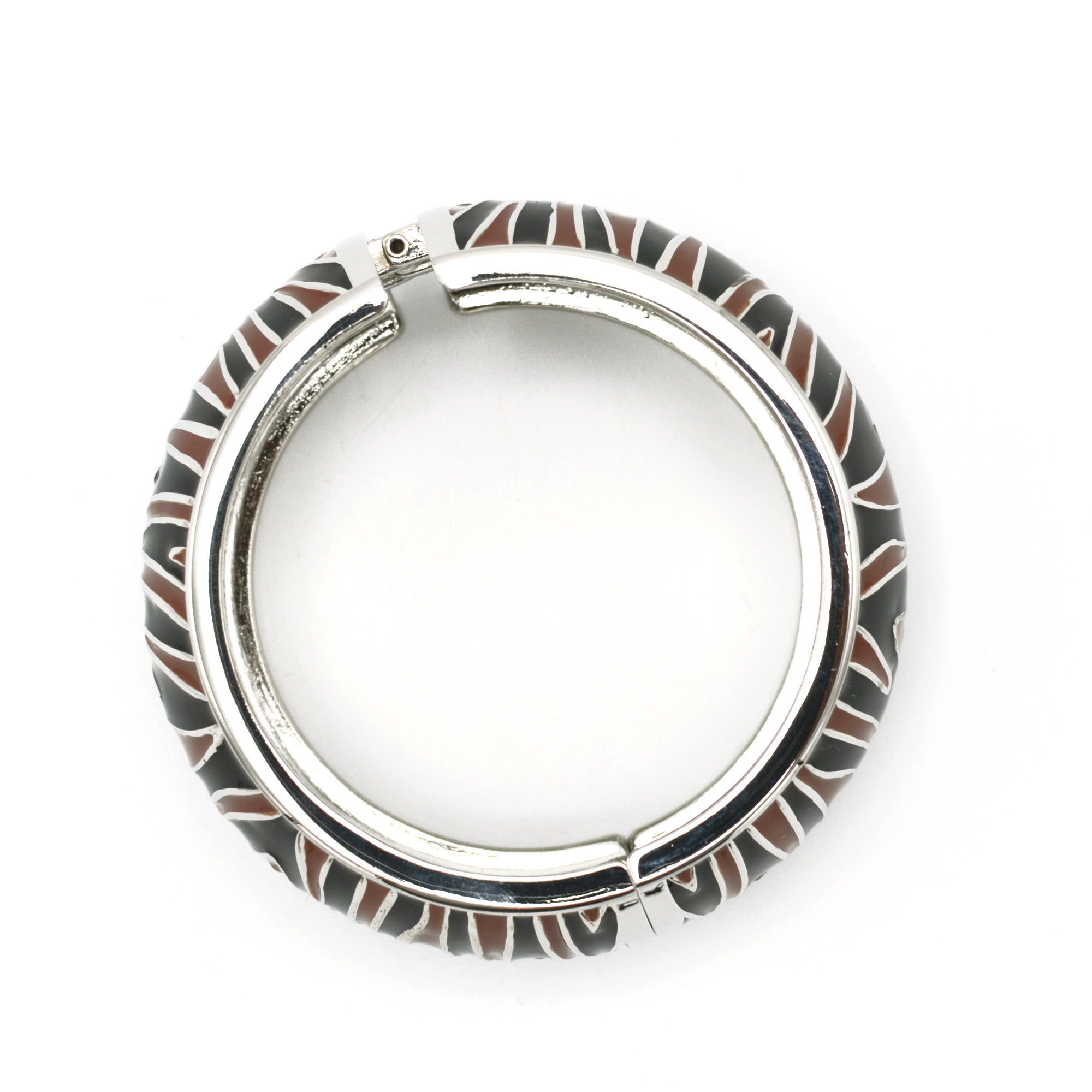 SILVER BLACK AND BROWN ENAMEL ZEBRA CUFF BRACELET #HB4975_BRW-BLK (LE19)