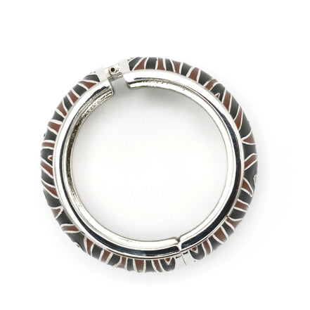 SILVER BLACK AND BROWN ENAMEL ZEBRA CUFF BRACELET #HB4975_BRW-BLK (LE19)