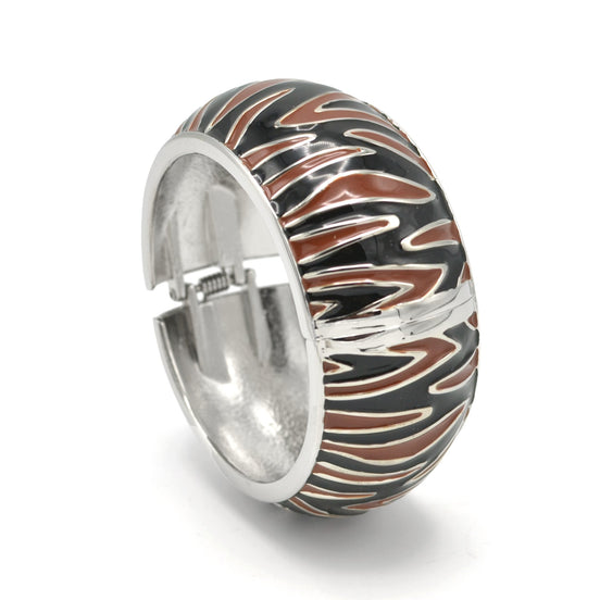 SILVER BLACK AND BROWN ENAMEL ZEBRA CUFF BRACELET #HB4975BRW-BLK (LE19)