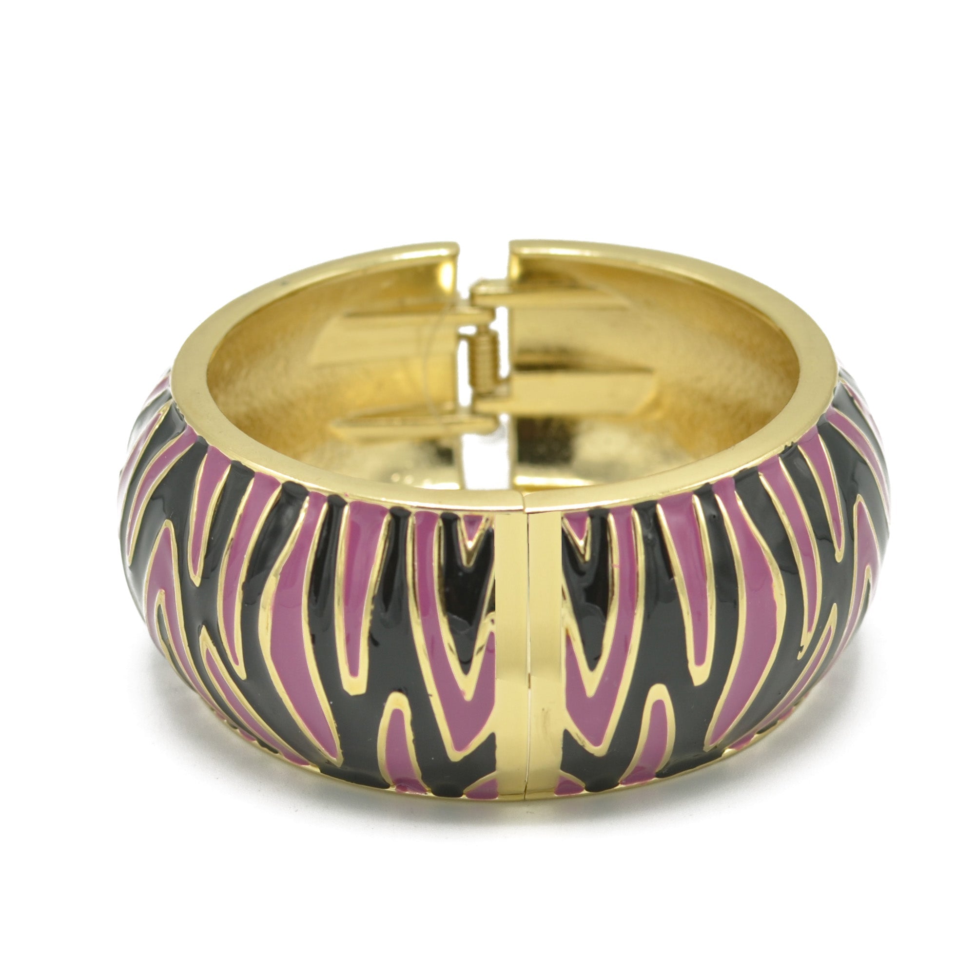 GOLD BLACK AND PINK ENAMEL ZEBRA CUFF BRACELET #HB5547_PNK-BLK (LD19/R-LH15)