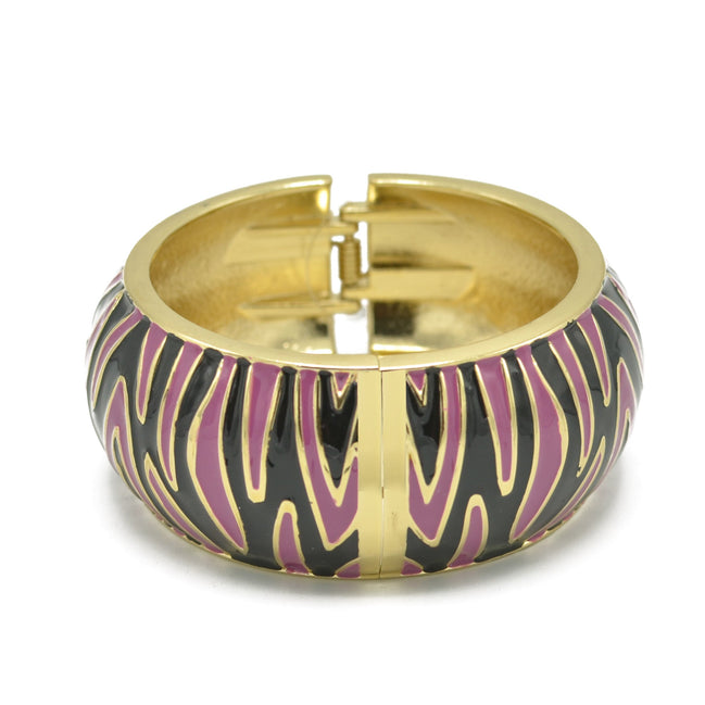 GOLD BLACK AND PINK ENAMEL ZEBRA CUFF BRACELET #HB5547_PNK-BLK (LD19/R-LH15)
