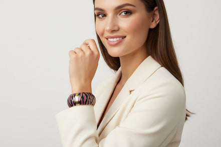 GOLD BLACK AND PINK ENAMEL ZEBRA CUFF BRACELET #HB5547_PNK-BLK (LD19/R-LH15)