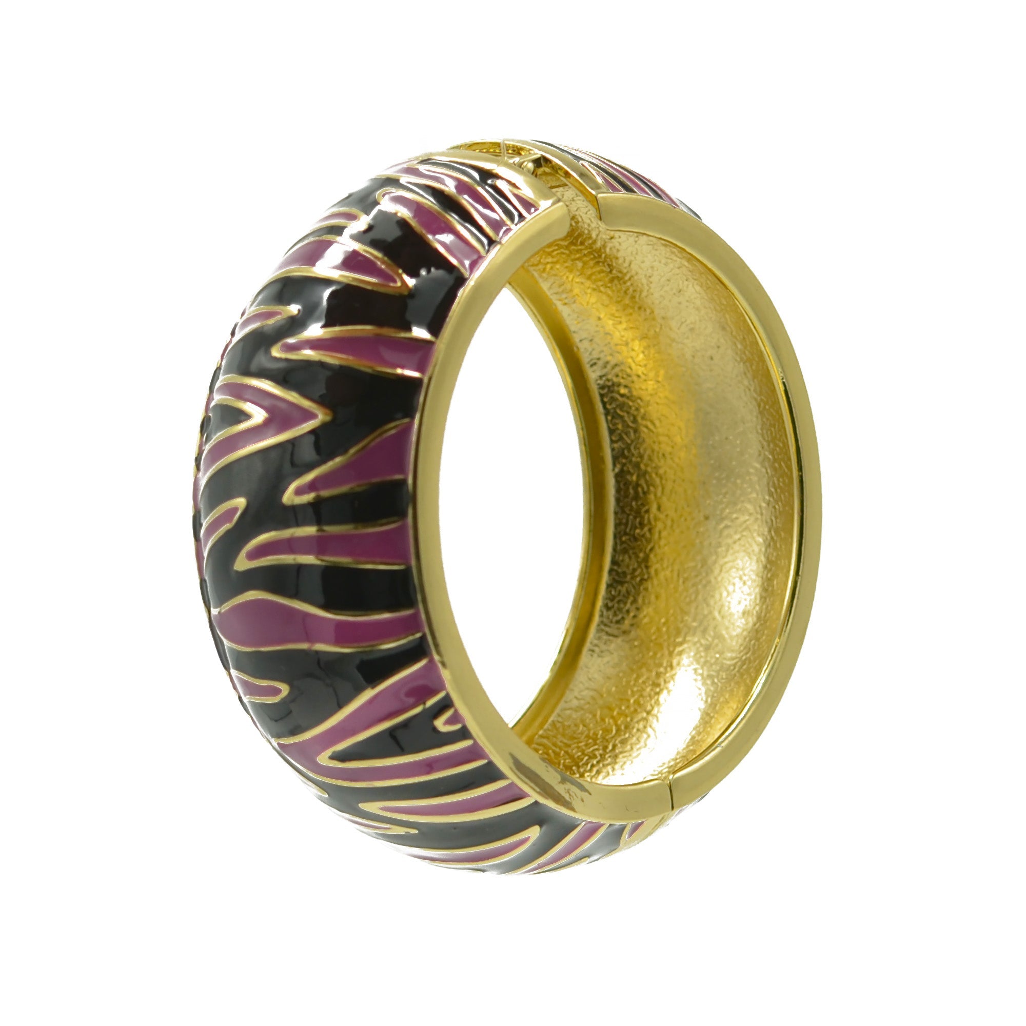 GOLD BLACK AND PINK ENAMEL ZEBRA CUFF BRACELET #HB5547_PNK-BLK (LD19/R-LH15)