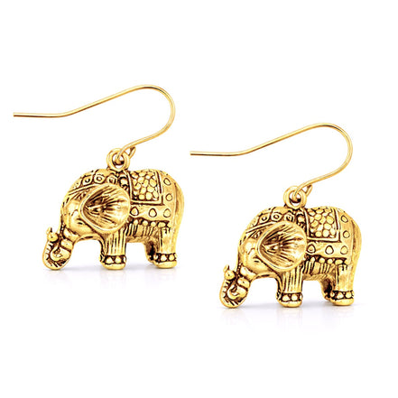 Gold-Tone Elephant Dangle Earrings – 1.5" Drop Boho Statement Jewelry#SE29110_GOLD (MA16)