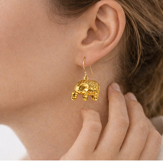 Gold-Tone Elephant Dangle Earrings – 1.5" Drop Boho Statement Jewelry#SE29110_GOLD (MA16)