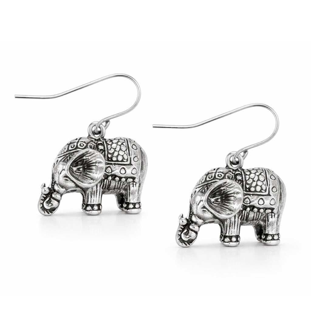 Silver-Tone Elephant Dangle Earrings – 1.5