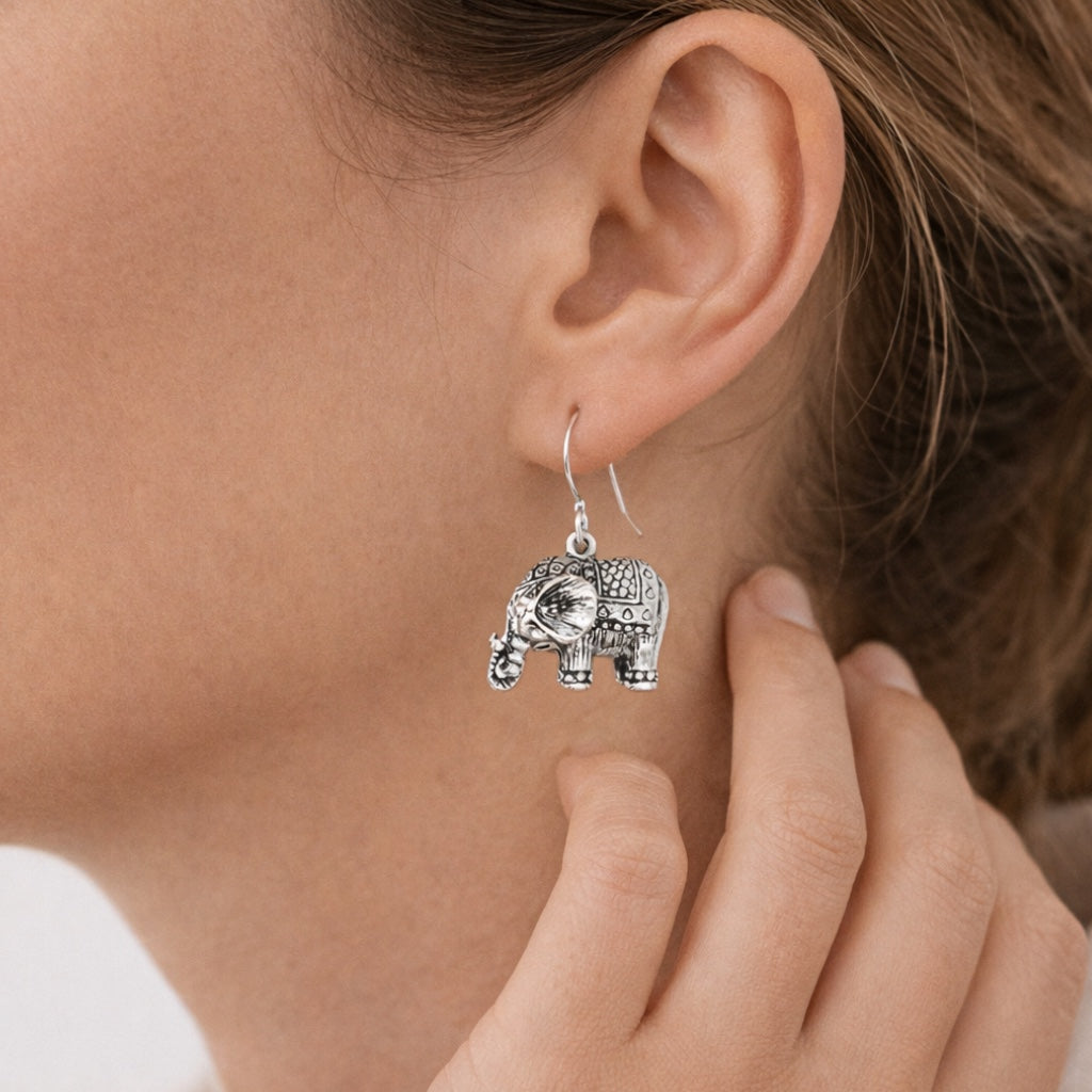 Silver-Tone Elephant Dangle Earrings – 1.5