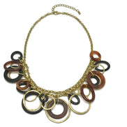 GOLD BROWN AND BLACK CIRCLE CHARM NECKLACE # SC30085_G-BROWN (MA5)
