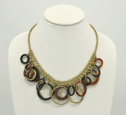 GOLD BROWN AND BLACK CIRCLE CHARM NECKLACE # SC30085_G-BROWN (MA5)