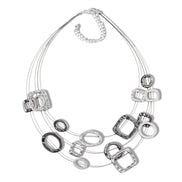 Elegant Silver and Hematite-Tone Geometric Multi-Layer Necklace – 18
