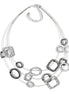Elegant Silver and Hematite-Tone Geometric Multi-Layer Necklace – 18" #SC16631_S-HEM (NB10/LE22)