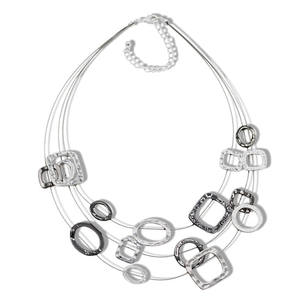 Elegant Silver and Hematite-Tone Geometric Multi-Layer Necklace – 18" #SC16631_S-HEM (NB10/LE22)