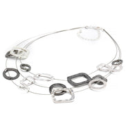 Elegant Silver and Hematite-Tone Geometric Multi-Layer Necklace – 18