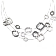 Elegant Silver and Hematite-Tone Geometric Multi-Layer Necklace – 18