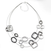 Elegant Silver and Hematite-Tone Geometric Multi-Layer Necklace – 18