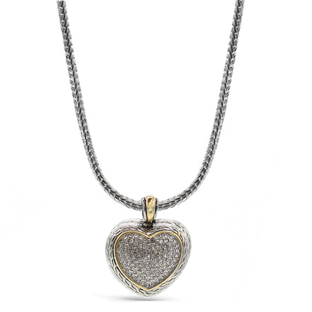 TWO TONE PAVE CRYSTAL ENGRAVED HEART PENDANT NECKLACE  #4652NK (FA14)