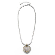 TWO TONE PAVE CRYSTAL ENGRAVED HEART PENDANT NECKLACE  #4652NK (FA14)