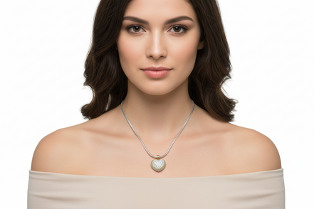 TWO TONE PAVE CRYSTAL ENGRAVED HEART PENDANT NECKLACE  #4652NK (FA14)