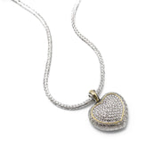 TWO TONE PAVE CRYSTAL ENGRAVED HEART PENDANT NECKLACE  #4652NK (FA14)