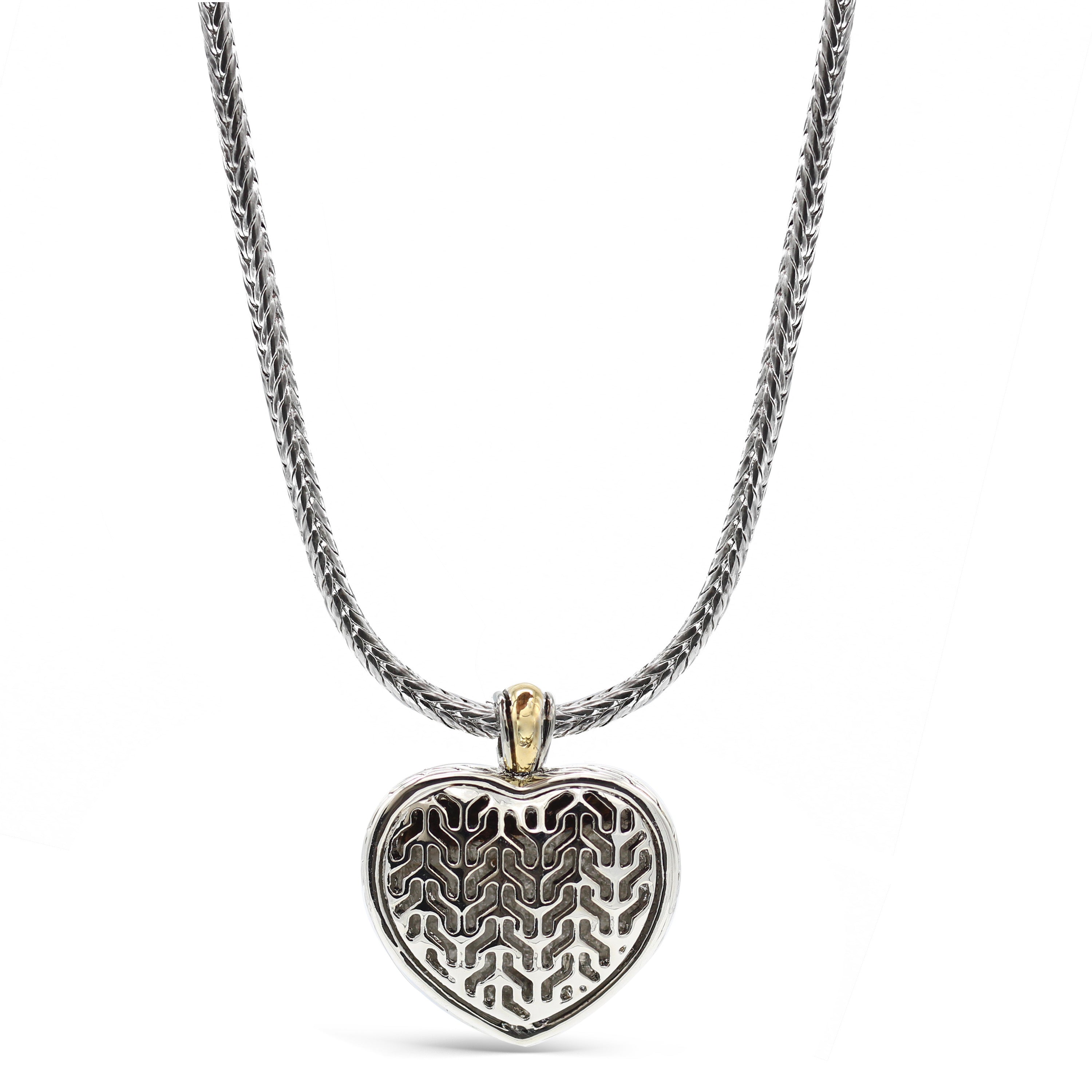 TWO TONE PAVE CRYSTAL ENGRAVED HEART PENDANT NECKLACE  #4652NK (FA14)