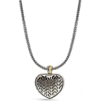 TWO TONE PAVE CRYSTAL ENGRAVED HEART PENDANT NECKLACE  #4652NK (FA14)