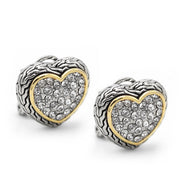 TWO TONE PAVE CRYSTAL ENGRAVED HEART EARRING  #4652ER (FB15)