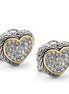 TWO TONE PAVE CRYSTAL ENGRAVED HEART EARRING  #4652ER (FB15)