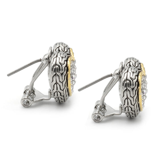 TWO TONE PAVE CRYSTAL ENGRAVED HEART EARRING  #4652ER (FB15)