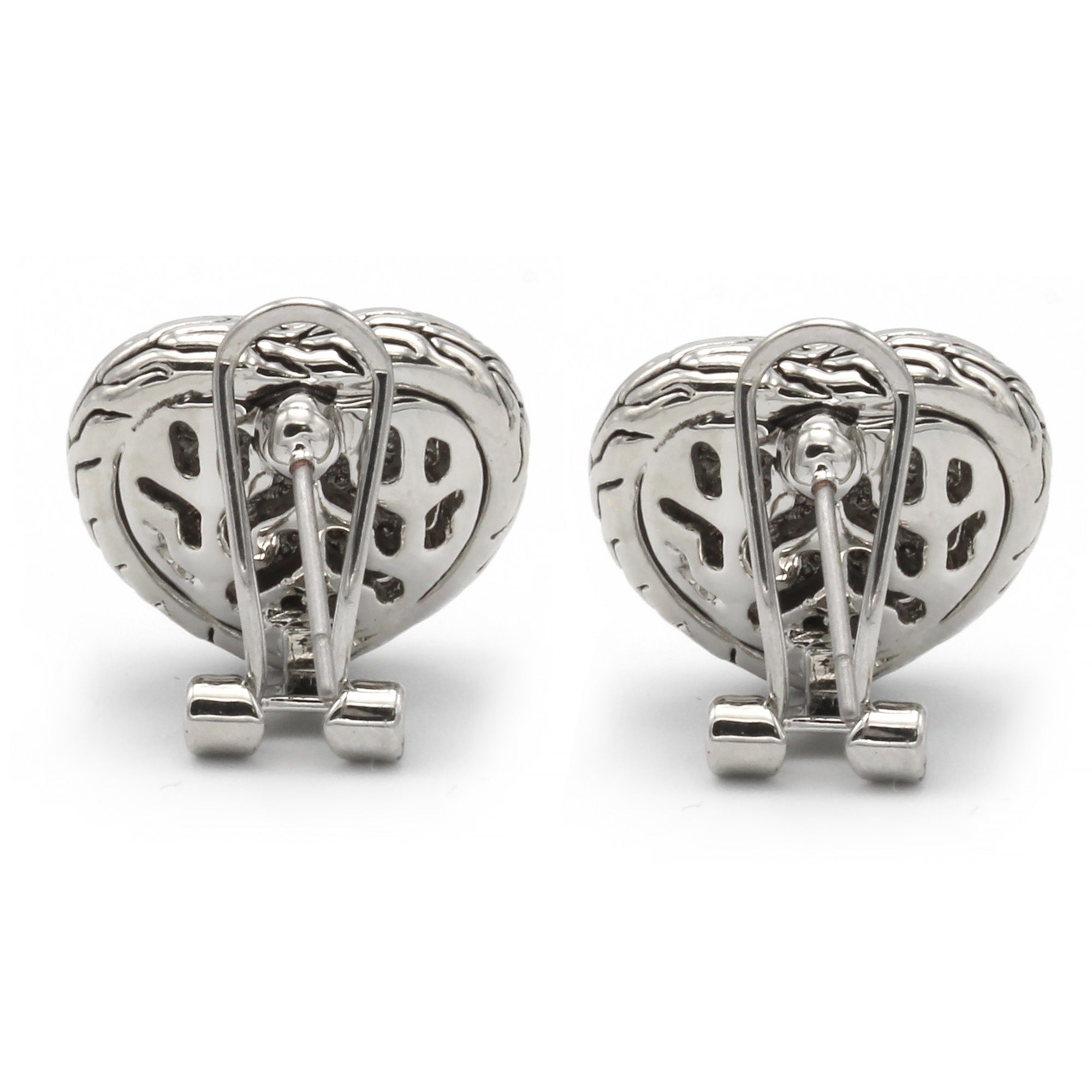 TWO TONE PAVE CRYSTAL ENGRAVED HEART EARRING  #4652ER (FB15)