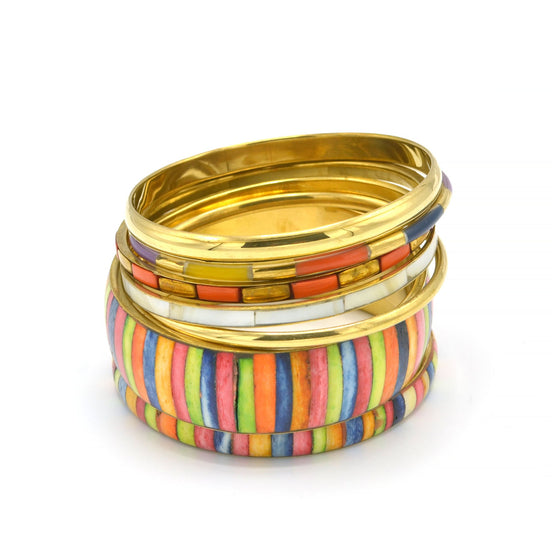 GOLD BRASS AND RESIN 7 PCS MULTICOLOR BANGLE SET #BL87749_MLT (RC22/RA23)