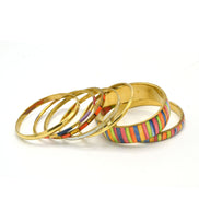GOLD BRASS AND RESIN 7 PCS MULTICOLOR BANGLE SET #BL87749_MLT (RC22/RA23)