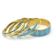 GOLD BRASS AND RESIN 7 PCS LIGHT BLUE BANGLE SET#BL87741_BLU-GLD(RF25)