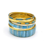 GOLD BRASS AND RESIN 7 PCS LIGHT BLUE BANGLE SET#BL87741_BLU-GLD(RF25)