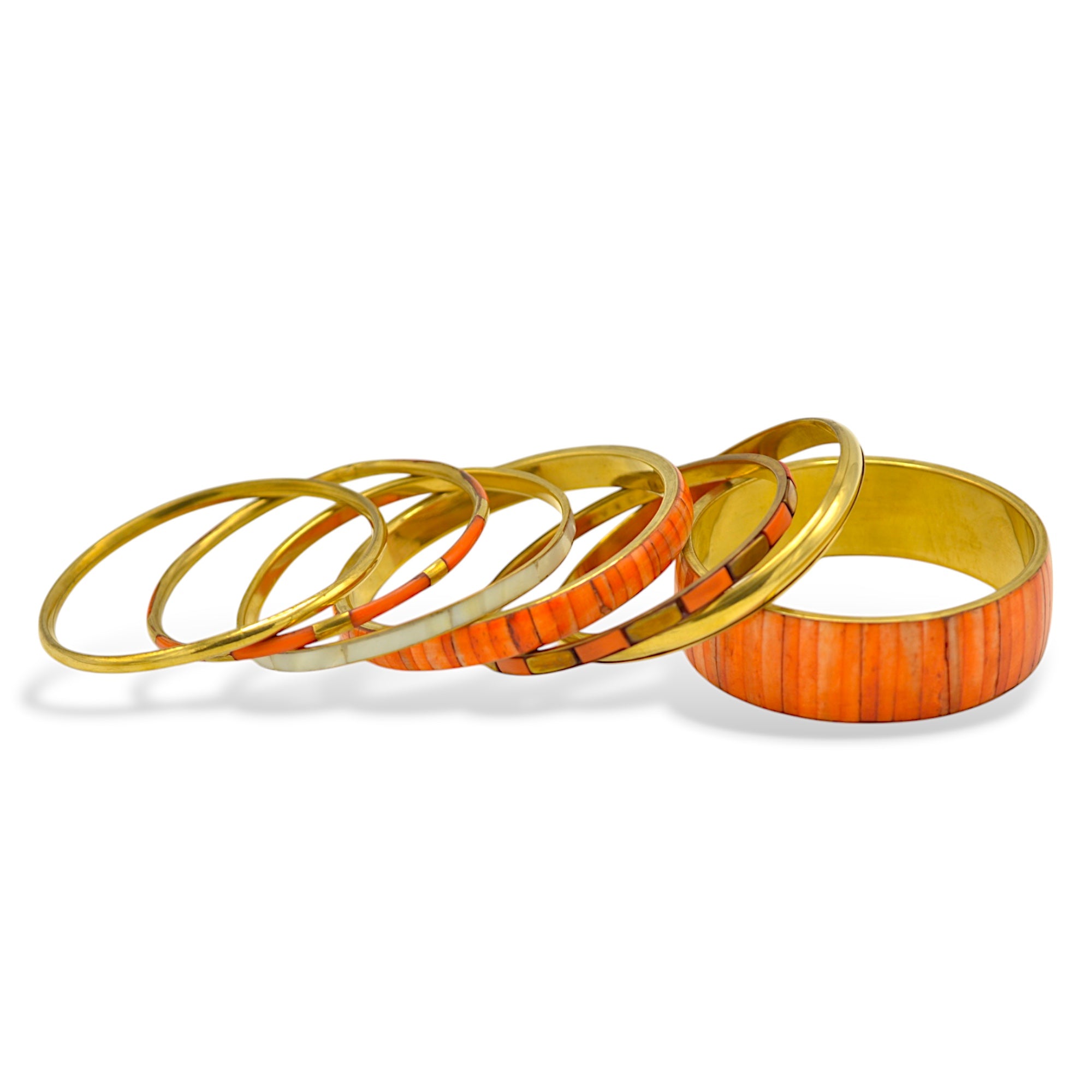 Orange Natural Bone with Mother of Pearl 7-Piece Bangle Set#BL87745-1_ORG (B126)