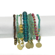 Turquoise coral and brown beads memory wire stretch Multi charm bracelets #BR87881_ML (OF19)(OE19