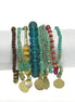 Turquoise coral and brown beads memory wire stretch Multi charm bracelets #BR87881_ML (OF19)(OE19