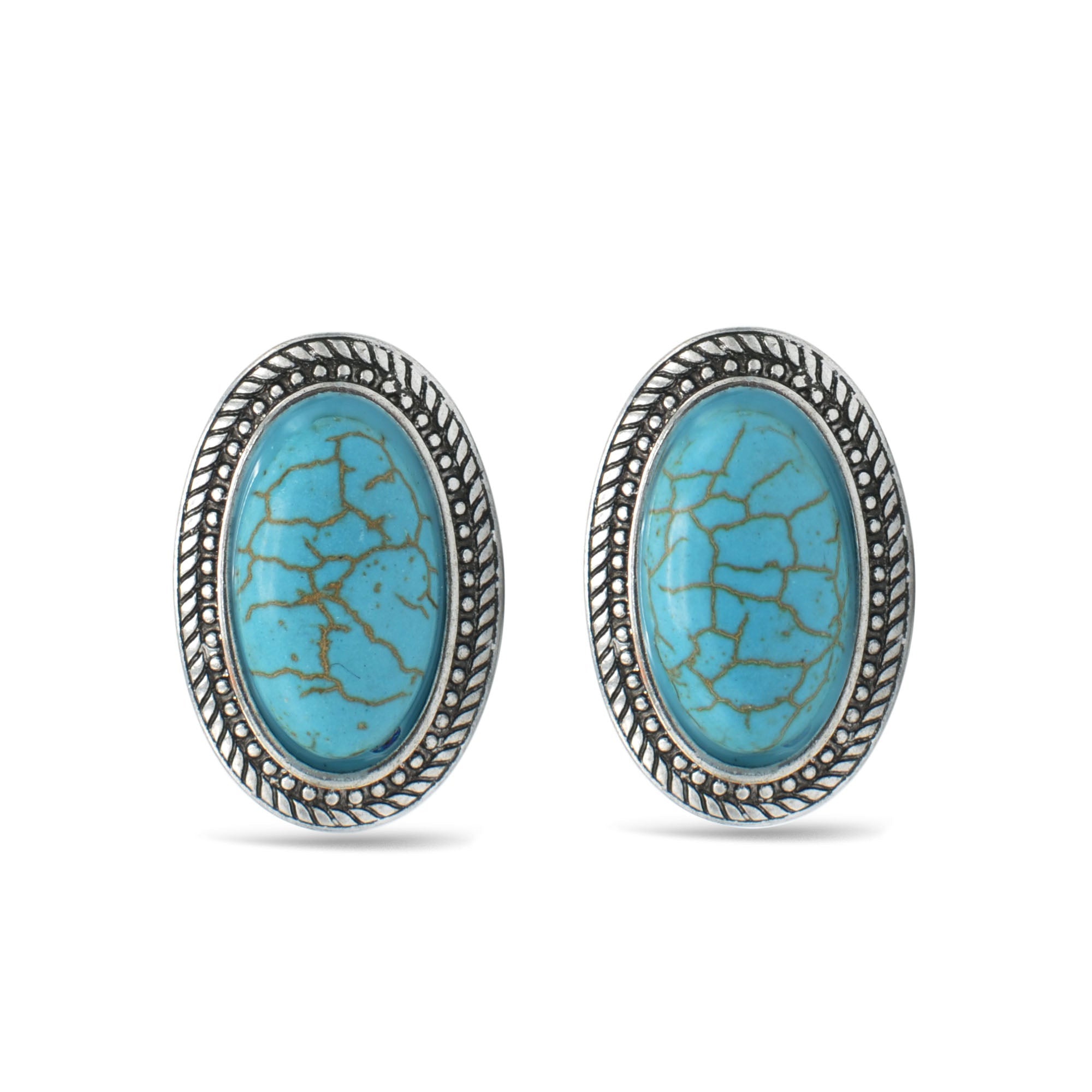 Silver Oxidize Oval Shaped Turquoise Clip-On Earrings #HNE78371_SIL_OX-TRQ (OB13/BE7-8)