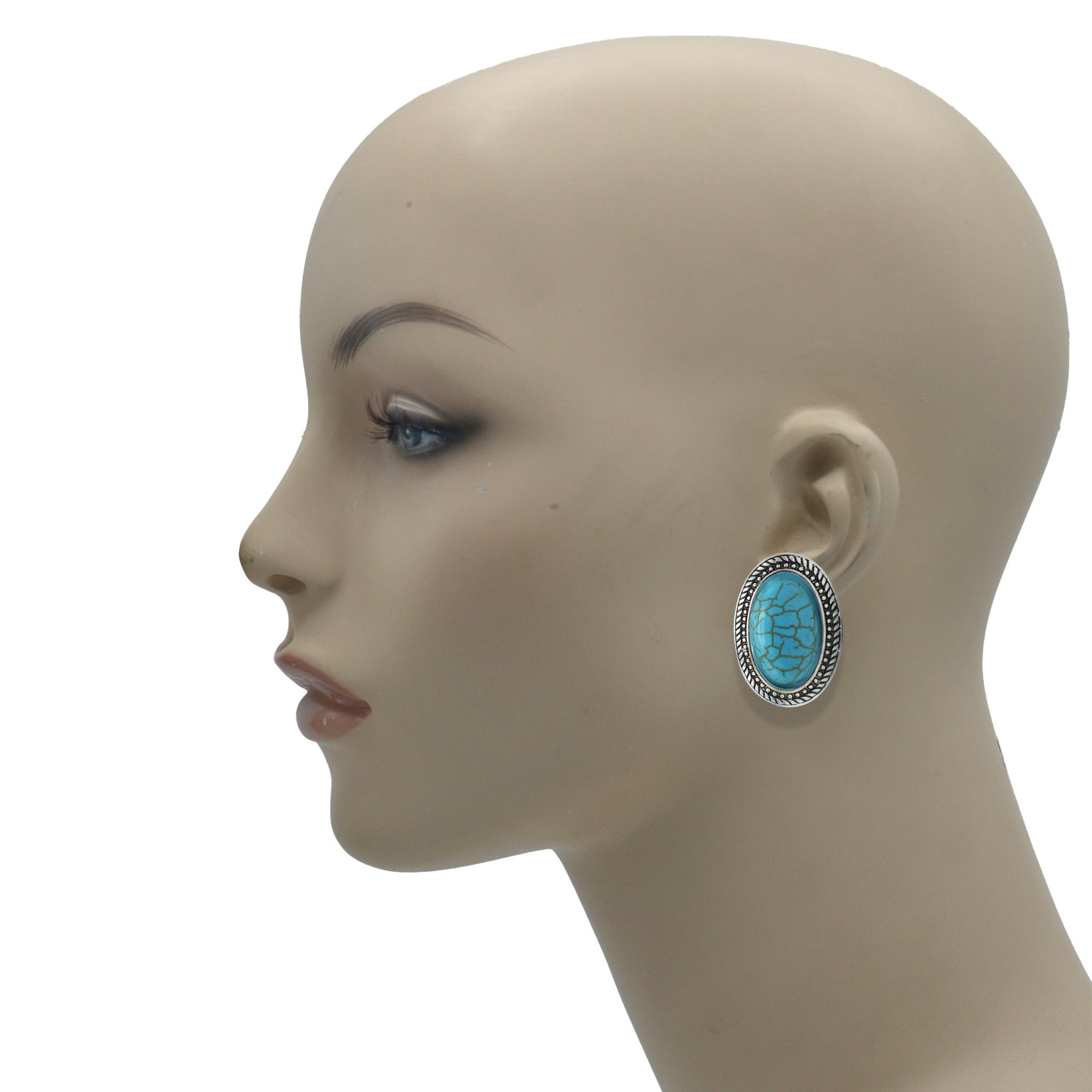 Silver Oxidize Oval Shaped Turquoise Clip-On Earrings #HNE78371_SIL_OX-TRQ (OB13/BE7-8)