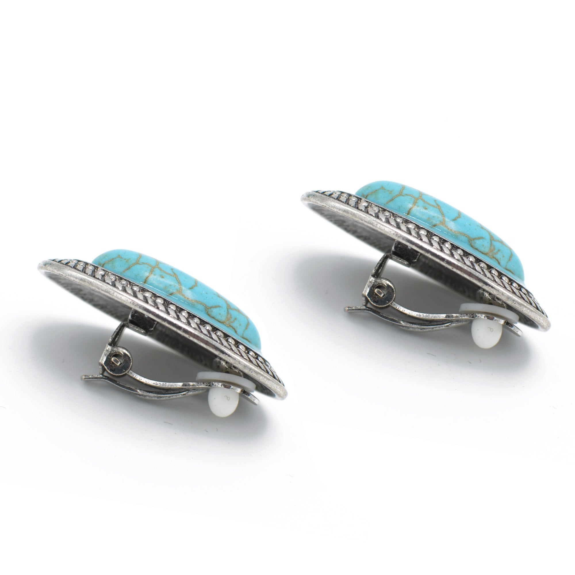 Silver Oxidize Oval Shaped Turquoise Clip-On Earrings #HNE78371_SIL_OX-TRQ (OB13/BE7-8)