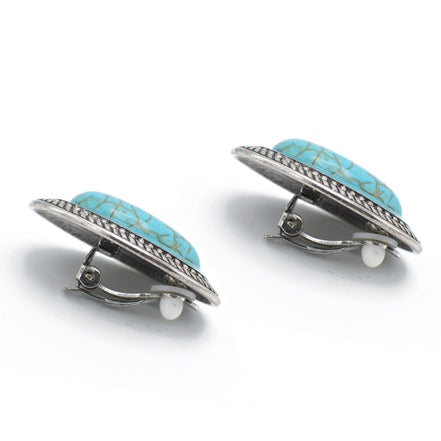 Silver Oxidize Oval Shaped Turquoise Clip-On Earrings #HNE78371_SIL_OX-TRQ (OB13/BE7-8)