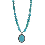 Turquoise Beaded Statement Pendant Necklace – 24