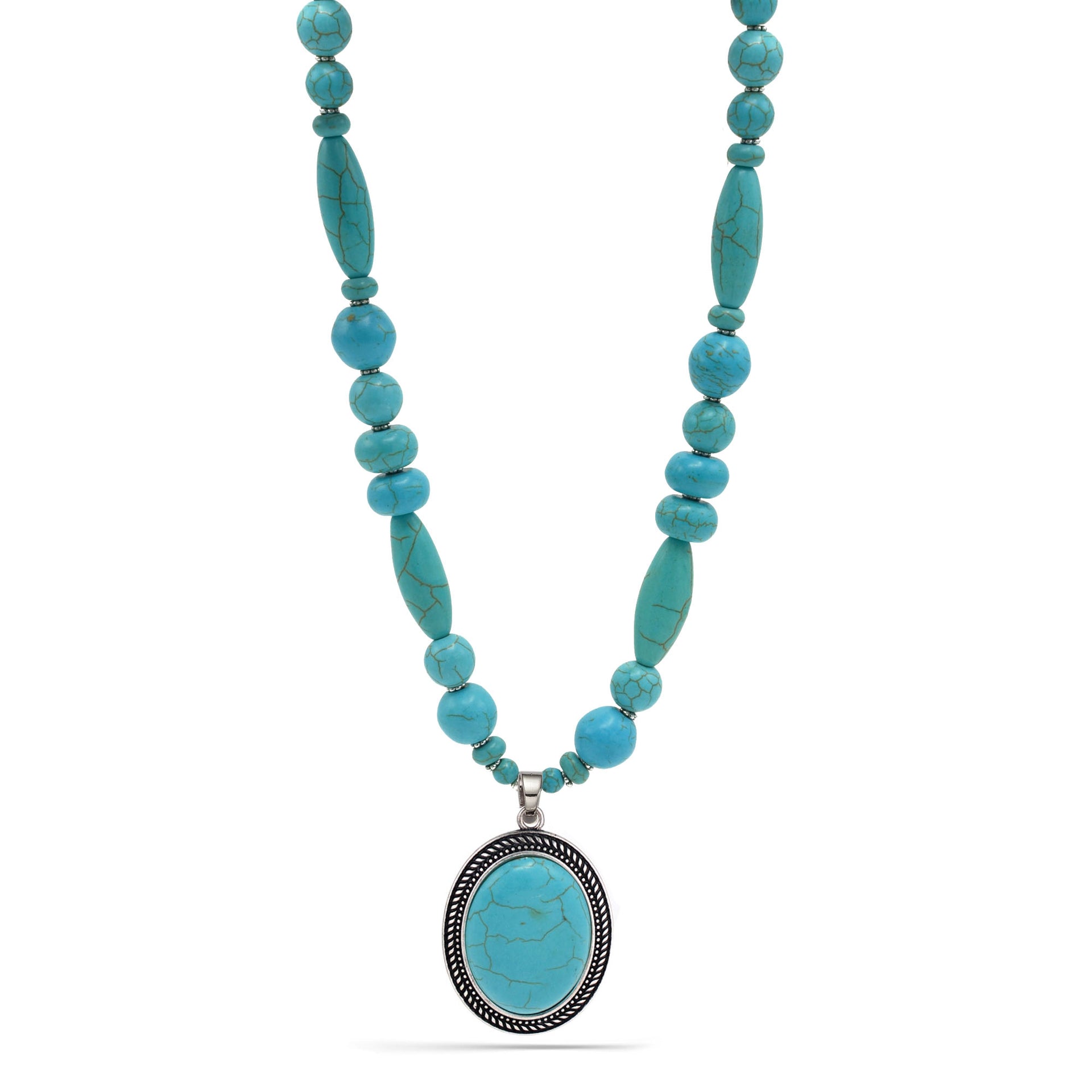 Turquoise Beaded Statement Pendant Necklace – 24