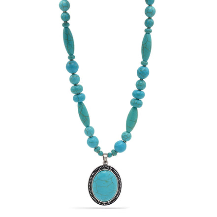 Turquoise Beaded Statement Pendant Necklace – 24" + 3" Extender  #HNN78371_SIL-OX_TRQ (GD4,5)