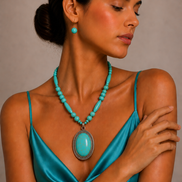 Turquoise Beaded Statement Pendant Necklace – 24