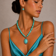 Turquoise Beaded Statement Pendant Necklace – 24
