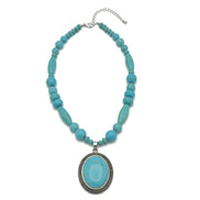 Turquoise Beaded Statement Pendant Necklace – 24