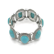 SILVER TURQUOISE OVAL MEMORY WITR BRACELET #HNB78371_SIL_OX-TRQ(JF1)